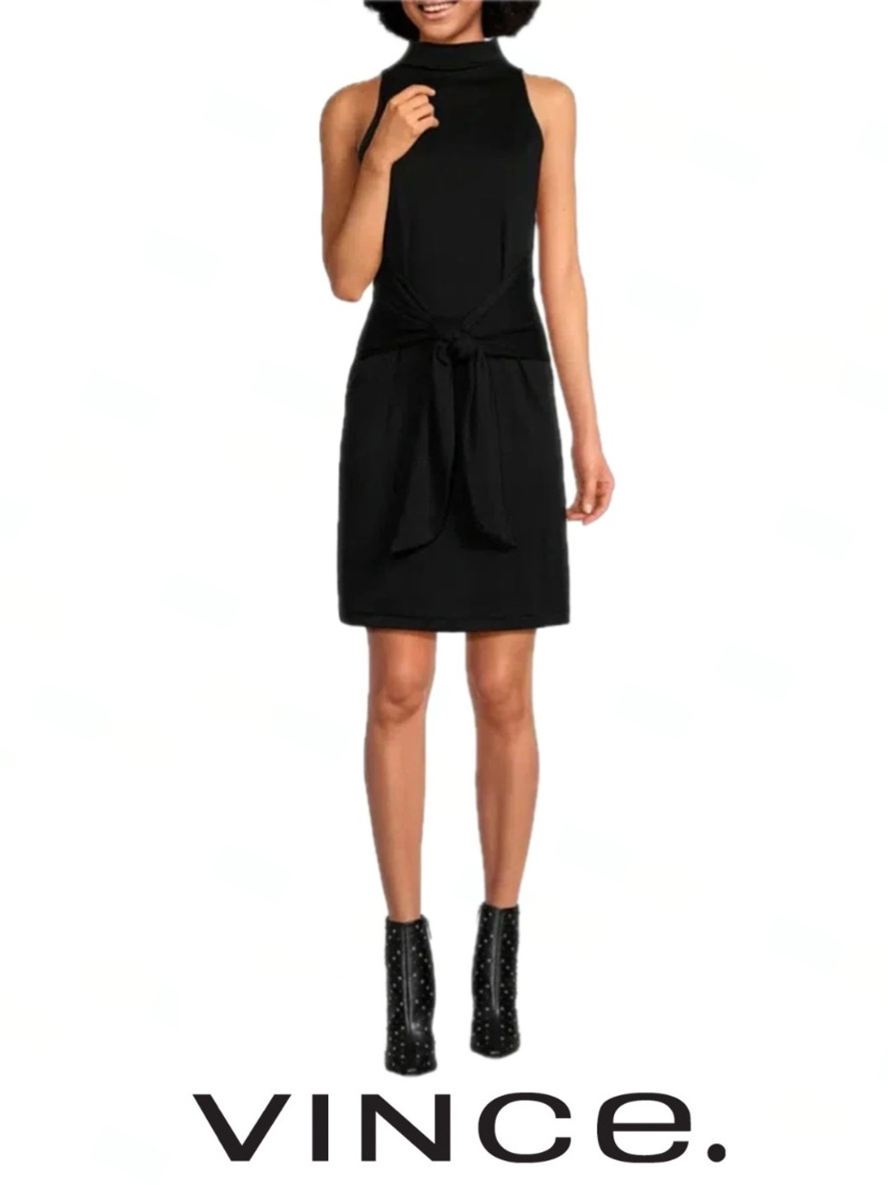 VINCE Sleeveless Pima Cotton Wrap TieFront Pullover Dress Black Sz. Sm Petite